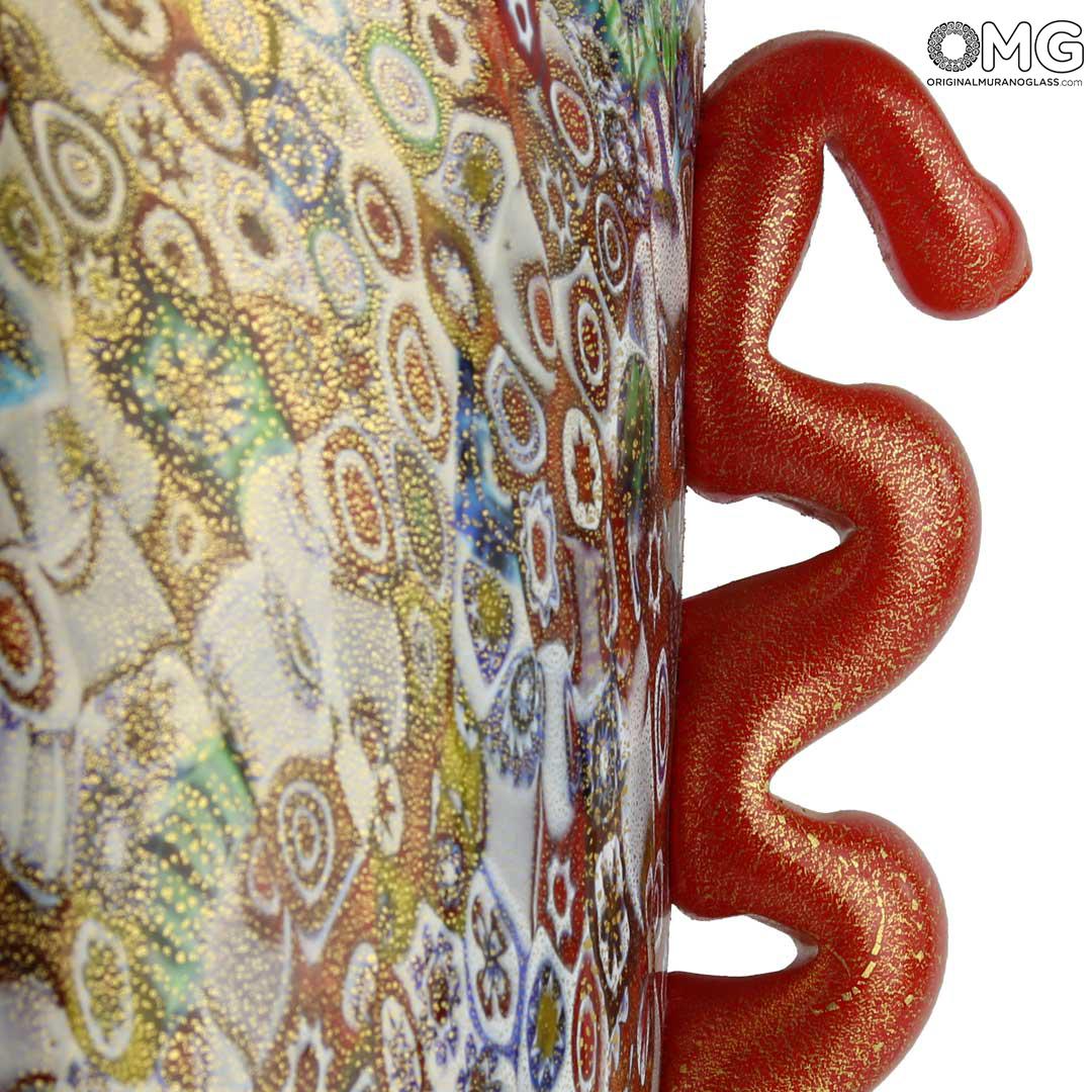4673 ORIGINALMURANOGLASS Ваза Золотая чаша - с миллефиори - муранское стекло OMG 19 см  - Вид №1