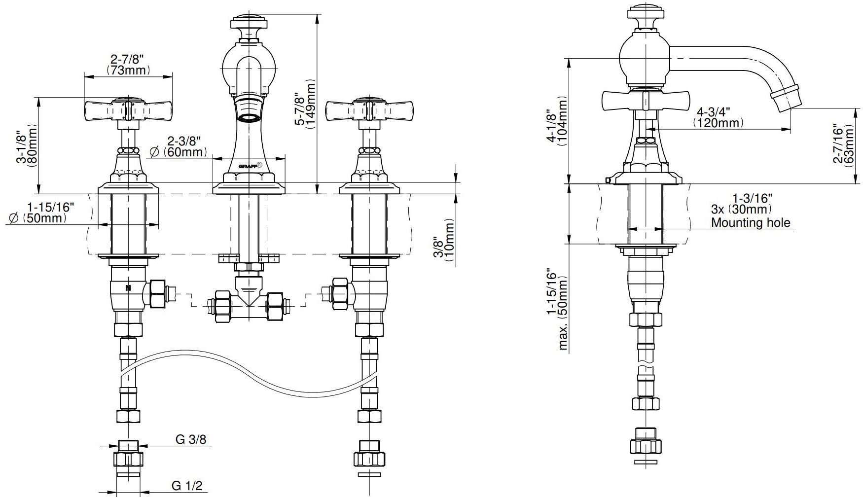 GRAFF Смеситель для раковины на 3 отверстия Camden 5351200 - Вид №1