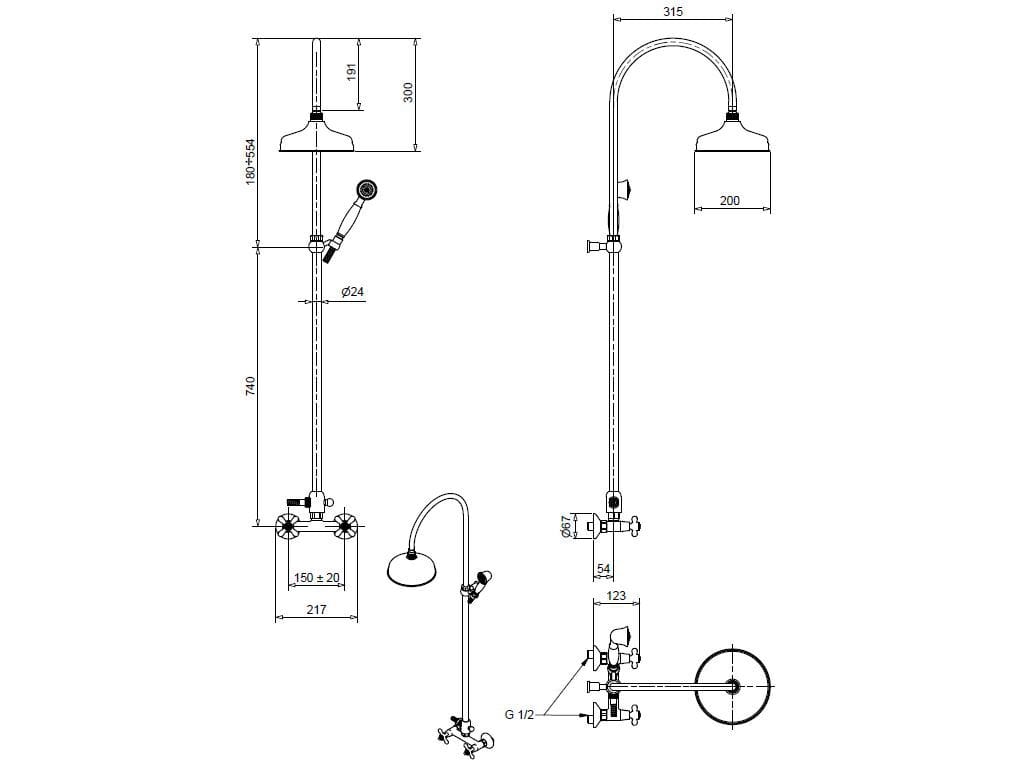 Хромированная латунная душевая колонна Bugnatese Old ' 800 ARCH-00093811 - Вид №2