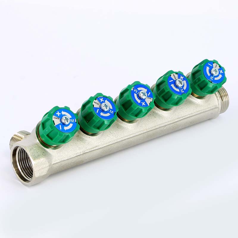 Коллектор НВ 3/4" с вентилями никелированный TIEMME 5 выходов 1/2"Н 36мм 1840008 - Вид №2