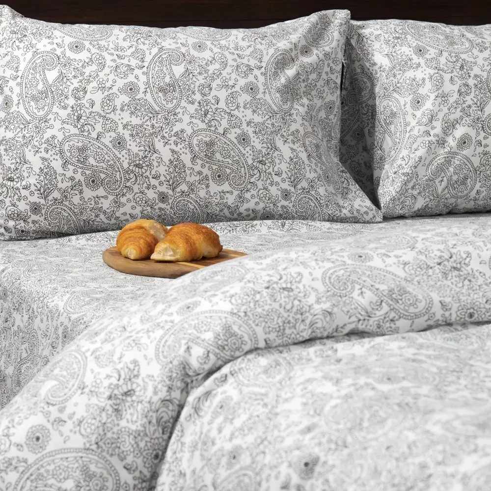 Комплект постельного белья Eclair Пейсли двуспальный полисатин серый 89396256 STLM-1374335 - Вид №3