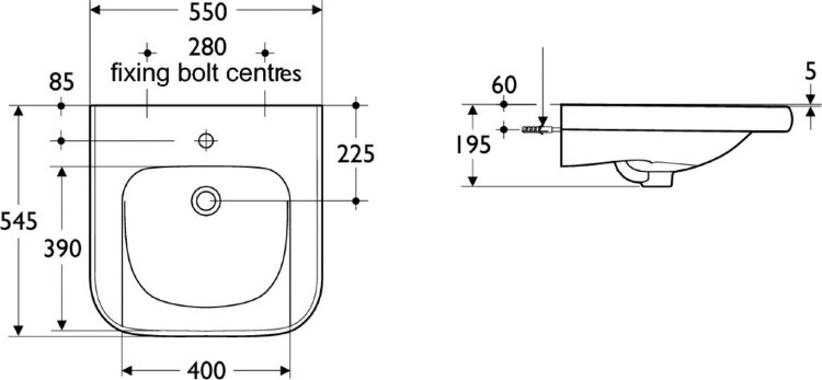 S216501 Раковина для инвалидов 55 см Ideal Standard CONTOUR - Вид №1