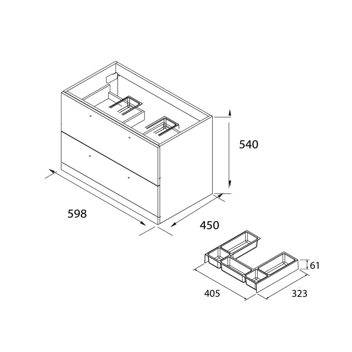 81702 SALGAR Мебель для умывальника FUSSION CHROME 600 MACCHIATTO с 2 ящиками 598 x 540 x 450 мм Макиато - Вид №3