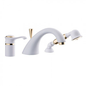 60120BO Смеситель Tiffany с ручным душем на борт ванны, 3 отверстия, цвет белый-золото