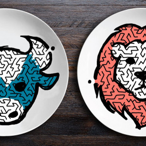 O001 Набор тарелок зоолаб - бык/лев BadLab