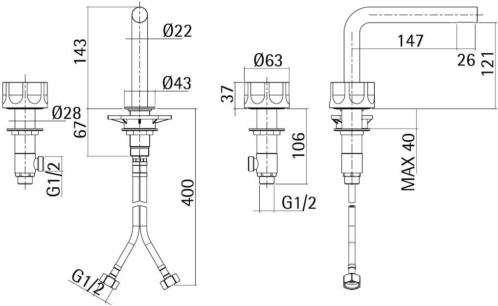 Quadrodesign Смеситель для раковины на 3 отверстия Modo sun-id-1369775 - Вид №1