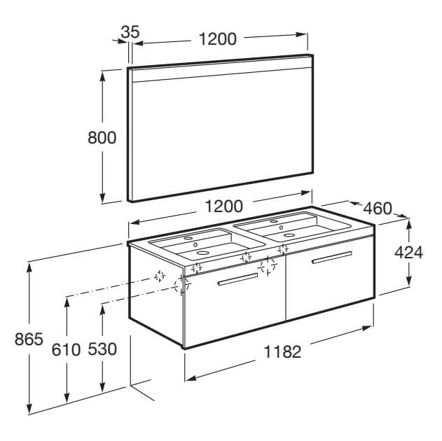Двойной подвесной туалетный столик с зеркалом Roca Prisma ARCH-00091715 - Вид №4