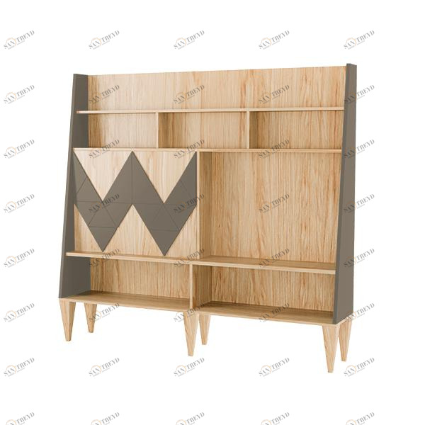 Стеллаж деревянный с дверцами и полками коричневый Woo Wall WOODI  00-3966181 Бежевый;коричневый 