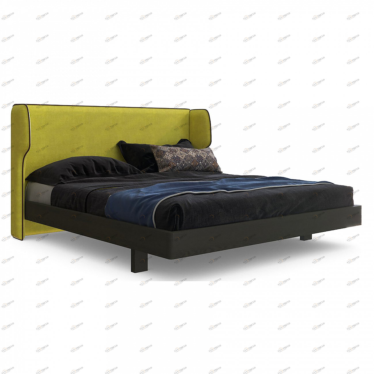Кровать двуспальная с бортиками 180x200 зеленая Rich BRAGIN DESIGN ДИЗАЙНЕРСКИЕ 256517 Желтый 