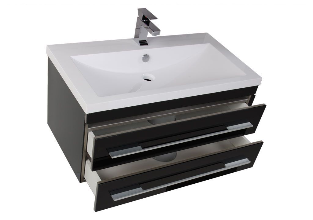 Тумба под раковину Aquanet Верона 90 черный (подвесная 2 ящика) sun-id-270486 - Вид №5