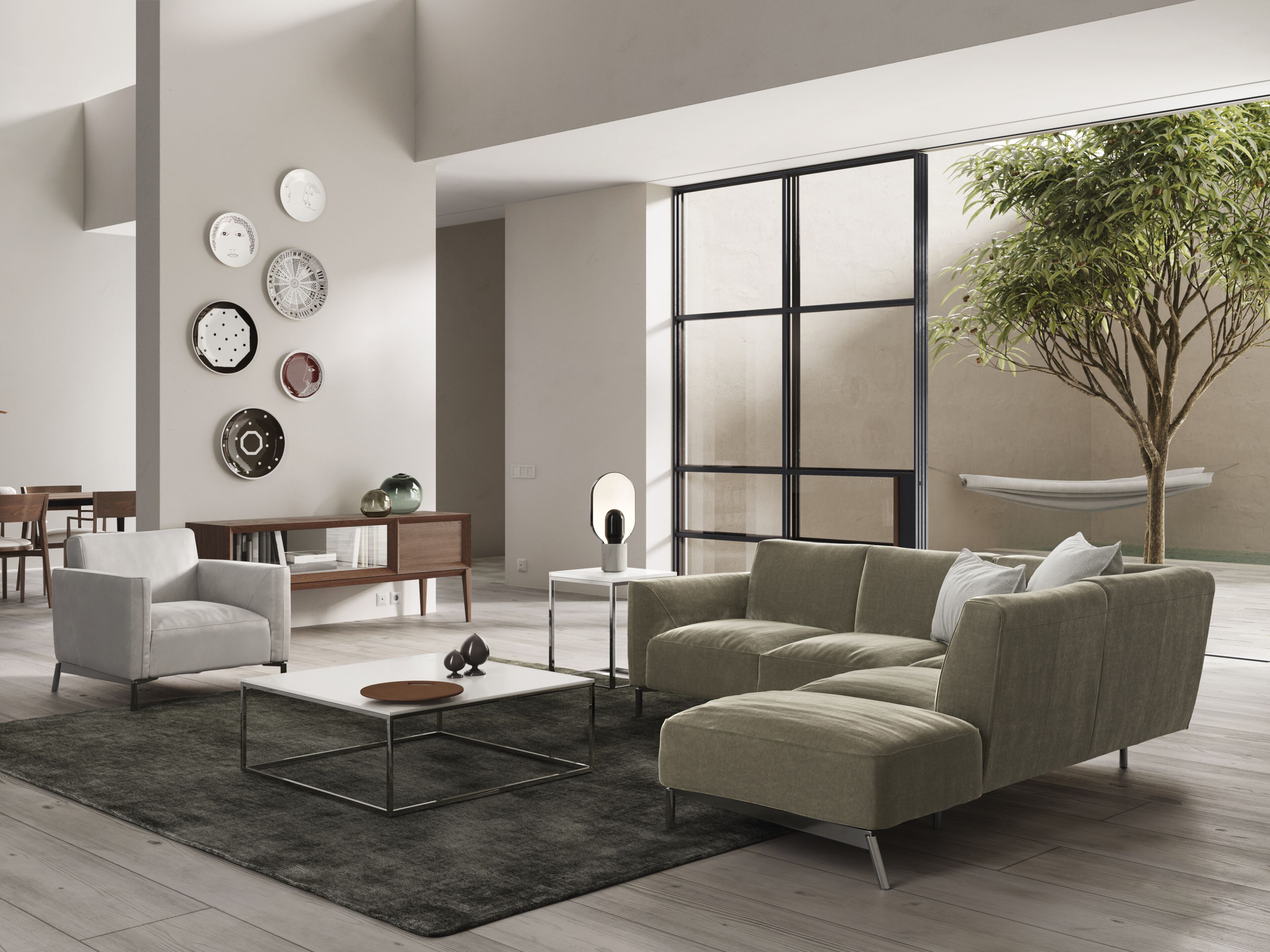 Угловой диван из ткани Natuzzi Italia стрейч ARCH-00008490 - Вид №1