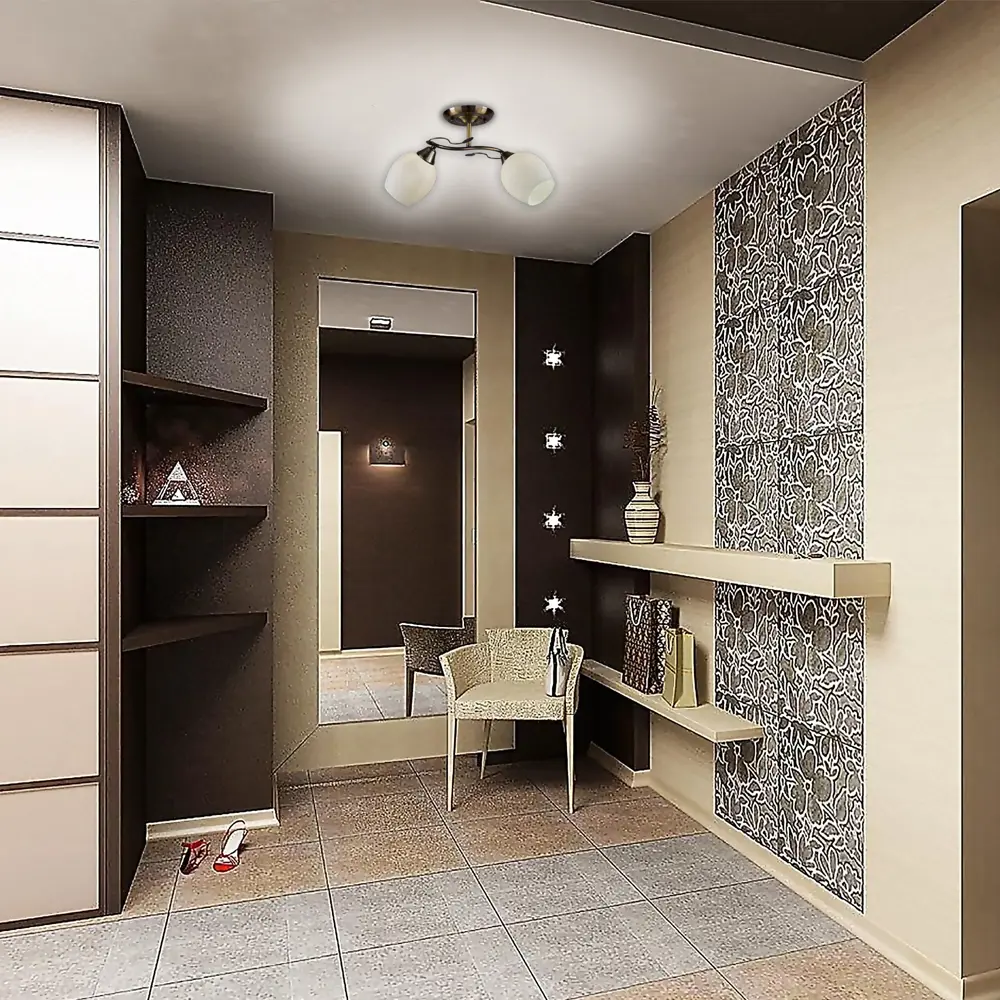 Люстра потолочная «Бридж», 2 лампы, 6 м², цвет бронза/белый КЛЮЧНИК STLM-2043869 - Вид №1