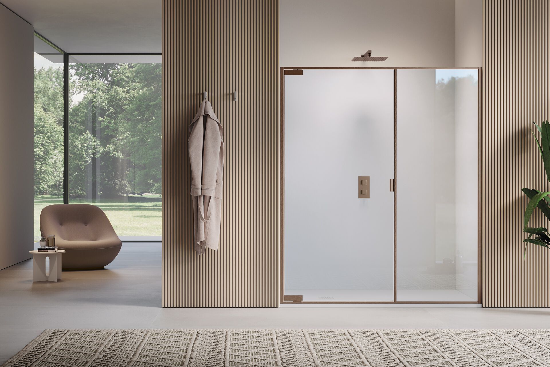 Поворотная поворотная дверь с фиксированной стеной в линии только для ниши Samo PYXIS ARCH-00112847 - Вид №6