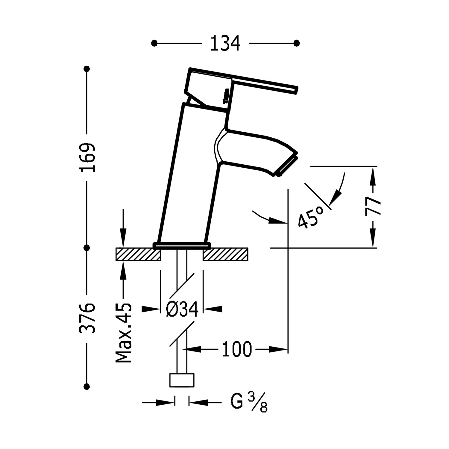 Смеситель для раковины LEX-ALP с одной ручкой и наклоном-181903 TRES - Вид №1