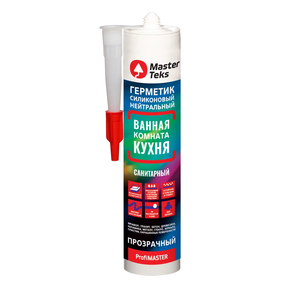 Герметик силиконовый MasterTeks нейтральный для ванной комнаты и кухни прозрачный 280 мл STLM-2013302