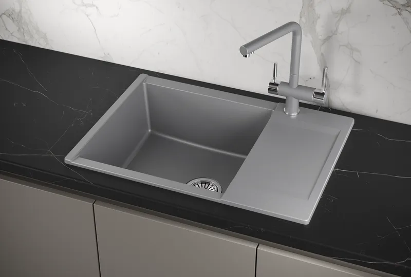 ES-7003, АЛЮМИНИУМ, кухонная мойка, кварц, ESTETICA GRANULA 7003-ST243 - Вид №1