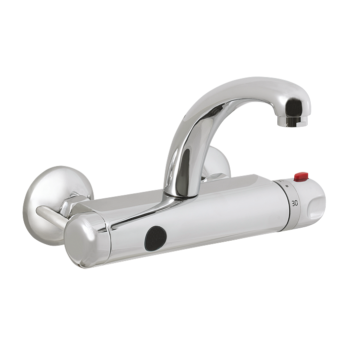 03250 Автоматический настенный термостатический смеситель, расстояние подачи воды 150 мм, 24 В пост. SANELA 