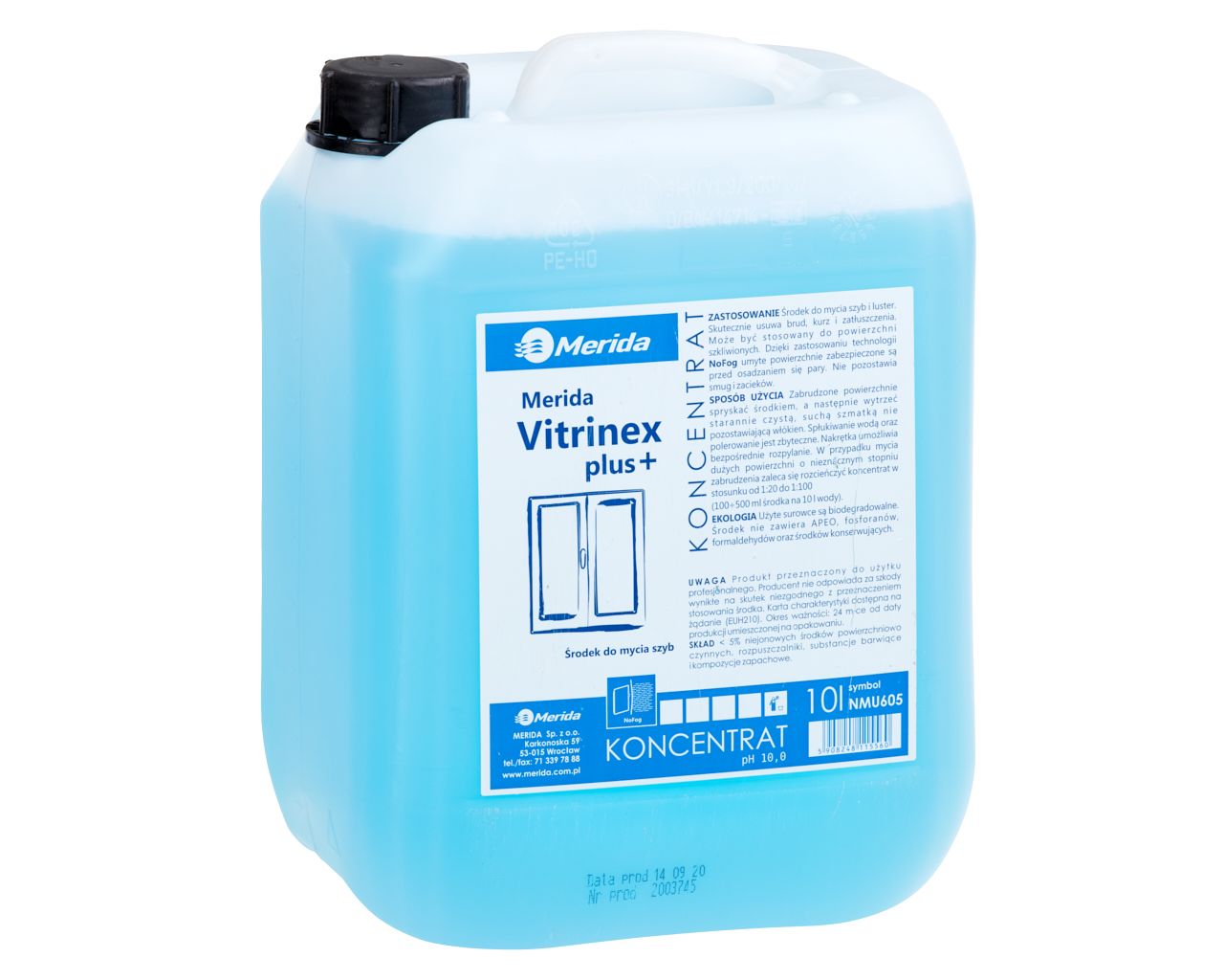 NMU605 Средство VITRINEX PLUS для мытья окон и стеклянных поверхностей, канистра 10 л Merida 