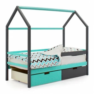 Кровать-домик детская графит-мятная Svogen БЕЛЬМАРКО  00-3833080 Серый