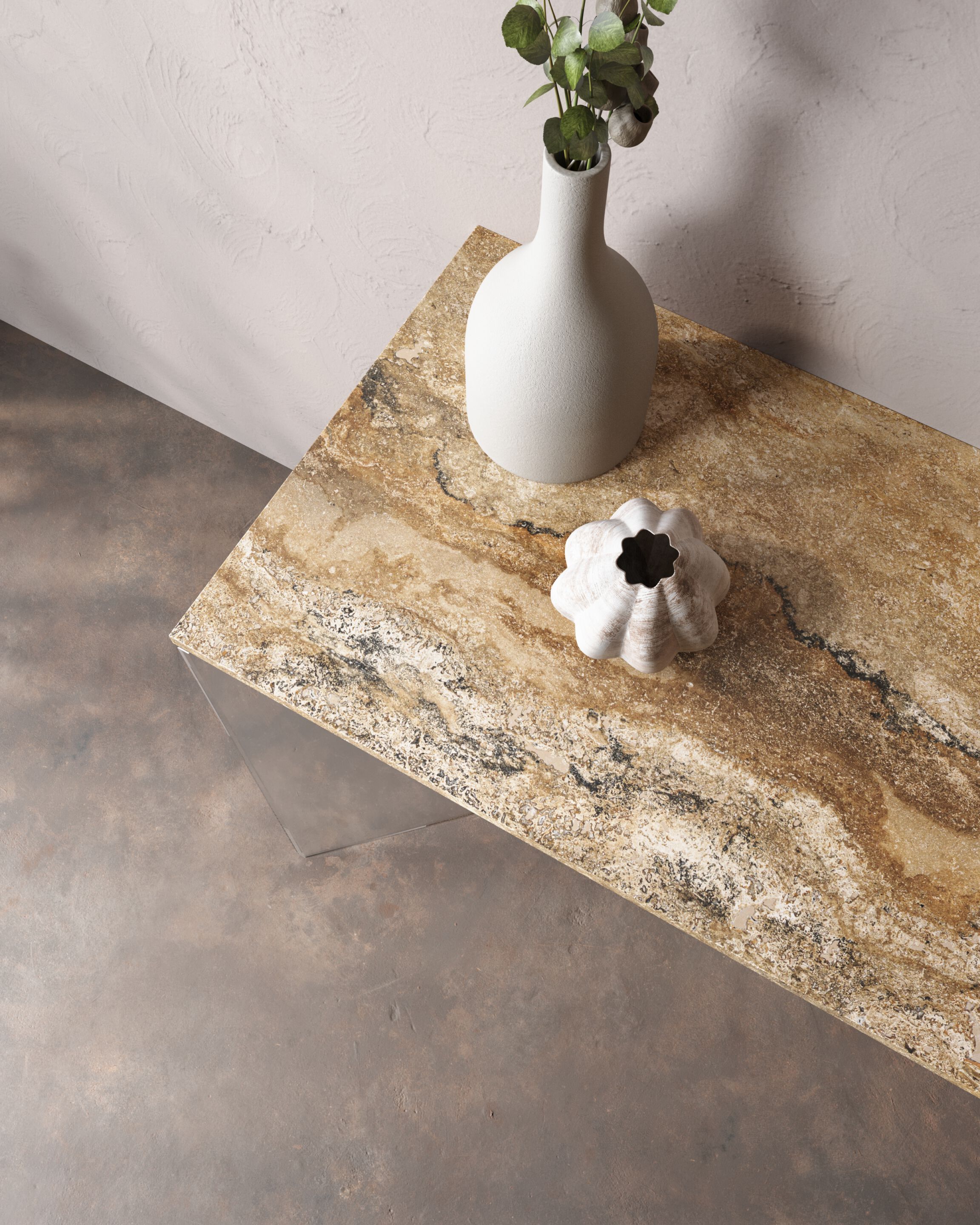 Прямоугольная консоль из травертина Раполано и стекла Marmo Arredo Киль ARCH-00138371 - Вид №1