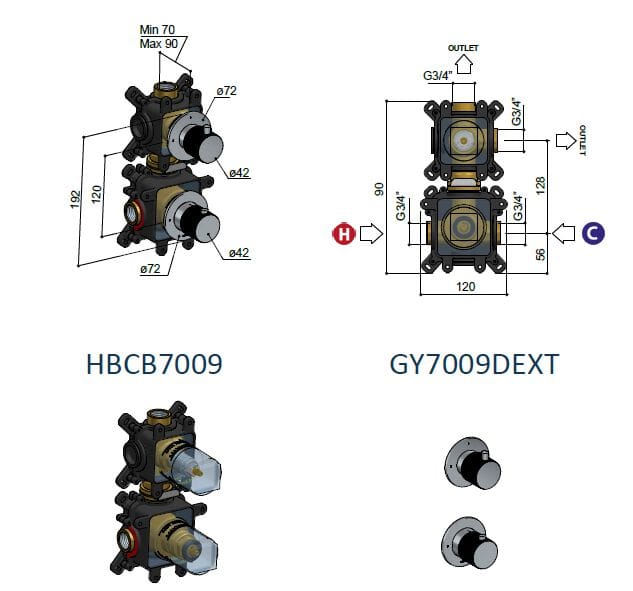 Латунный термостатический смеситель для душа Hotbath Guy ARCH-00005476 - Вид №1