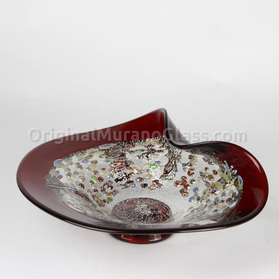 1322 ORIGINALMURANOGLASS Декоративная чаша Капли - красное стекло и муррины - муранское стекло 26 см  - Вид №1