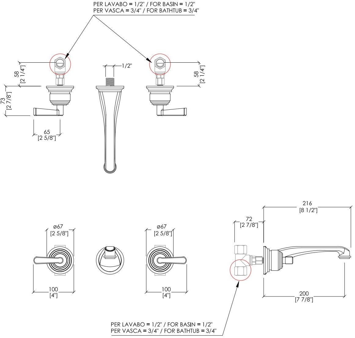 Devon&Devon Смеситель для умывальника настенный на 3 отверстия Manhattan Mnh433cr - Вид №1