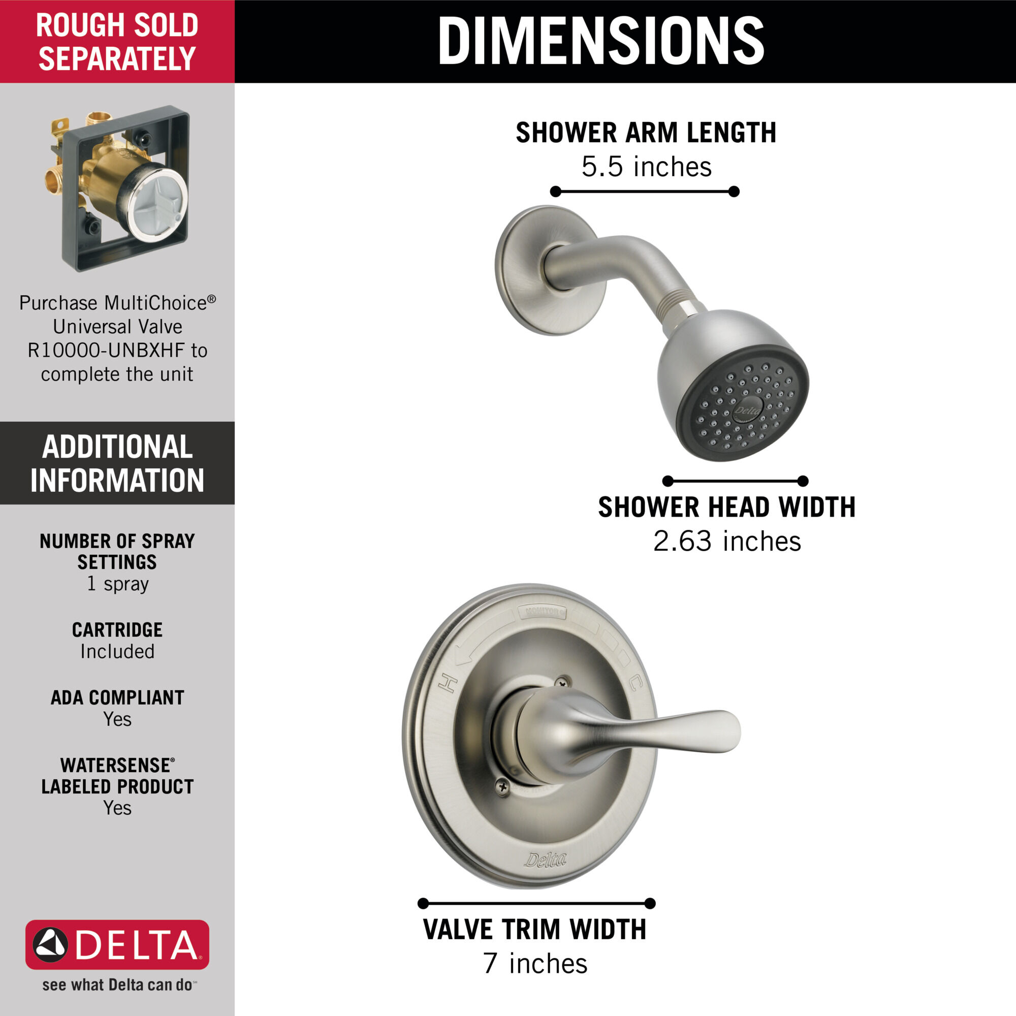T13220-SS Облицовка для душа Monitor® серии 13 Delta Faucet Classic Нержавеющая сталь - Вид №2