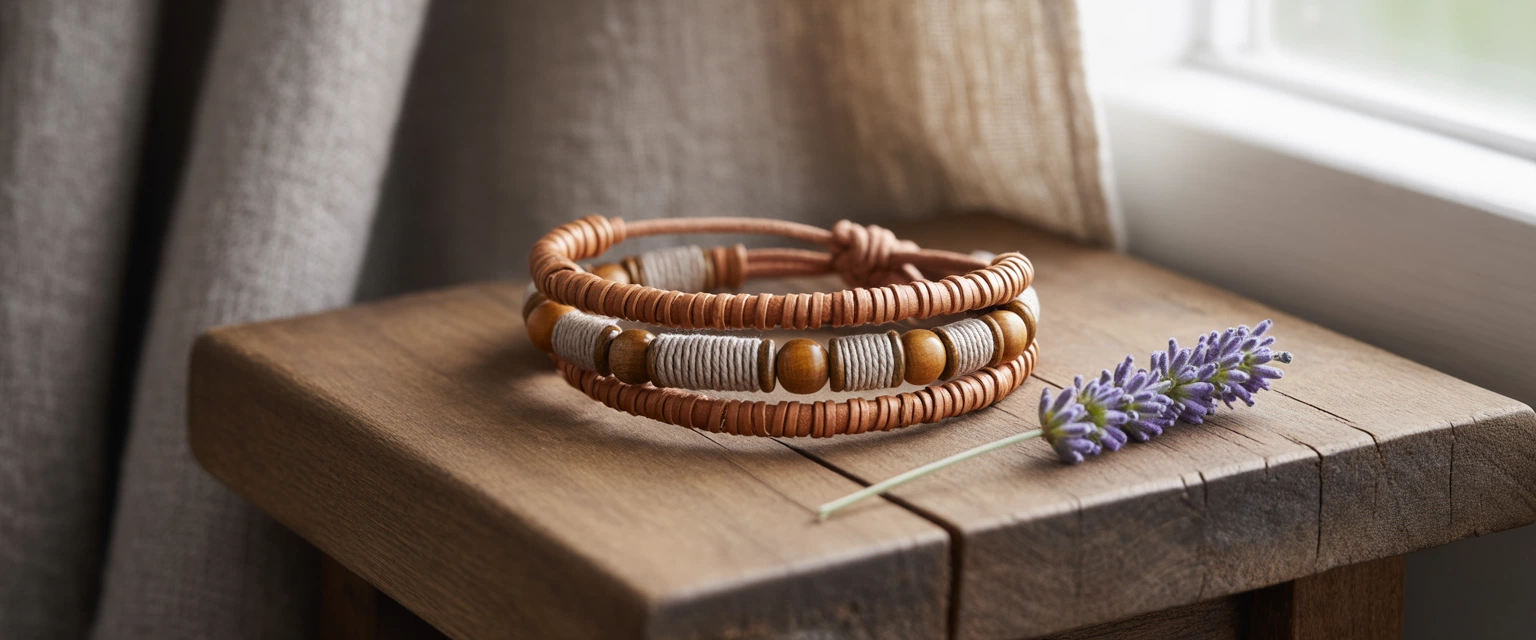 Плетёные браслеты (кожа, нити, бусины) - Баннер категории